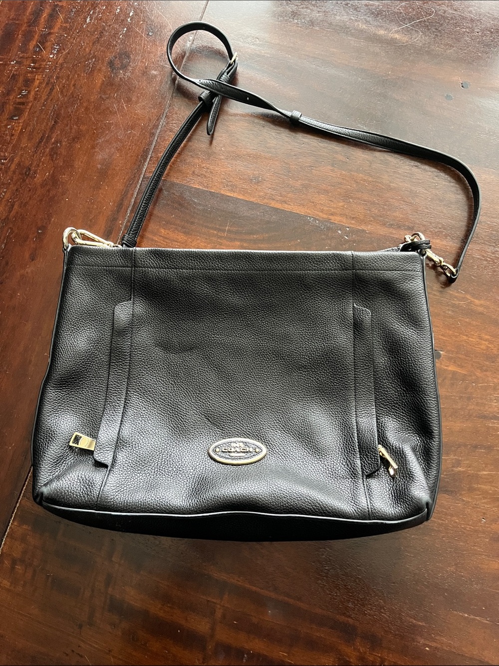 Coach Black Pebbled Leather Crossbody with Gold Hardware